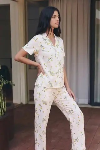 Viskon Karışım Homewear Kırık Beyaz Pijama Takımı - 11