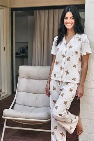 Viskon Karışım Homewear Kırık Beyaz Pijama Takımı - 5