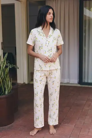Viskon Karışım Homewear Kırık Beyaz Pijama Takımı - 8
