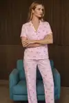 Bol Kesim V Yaka Örme Pembe Pijama Takımı - Görsel 4