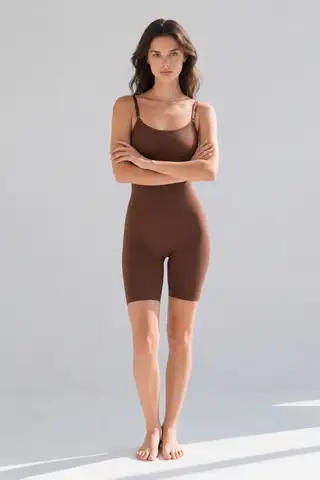 Kadın Bel Bacak Sıkılaştıran Kahverengi Full Body - 2