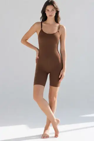 Kadın Bel Bacak Sıkılaştıran Kahverengi Full Body - 5