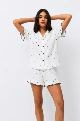 Kadın Desenli Trend Kar Beyaz Pijama Takımı - 19