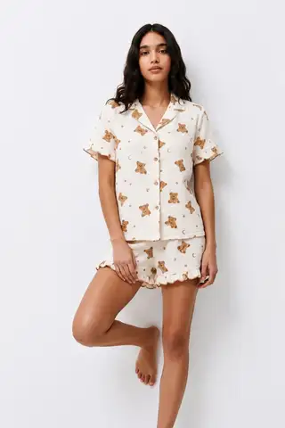Kadın Desenli Trend Kar Beyaz Pijama Takımı - 3