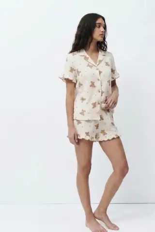 Kadın Desenli Trend Kar Beyaz Pijama Takımı - 5