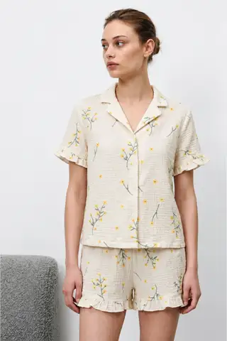 Kadın Premium Fırfırlı Çok Renkli Pijama Takımı - 1