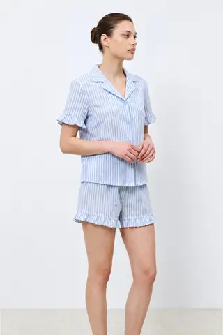 Kadın Premium Fırfırlı Çok Renkli Pijama Takımı - 14