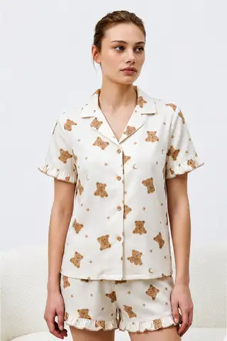 Kadın Premium Fırfırlı Çok Renkli Pijama Takımı - 19