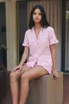 Kadın Esnek Şortlu Bol Beyaz Pijama Takımı - Görsel 12