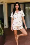 Kadın Esnek Şortlu Bol Beyaz Pijama Takımı - Görsel 15