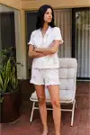 Kadın Esnek Şortlu Bol Beyaz Pijama Takımı - Görsel 20