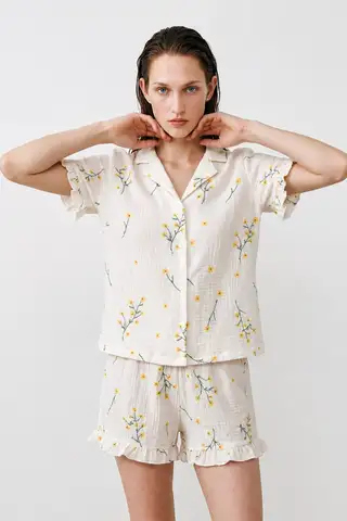 Kadın Relaxed Lastikli Çok Renkli Pijama Takımı - 1