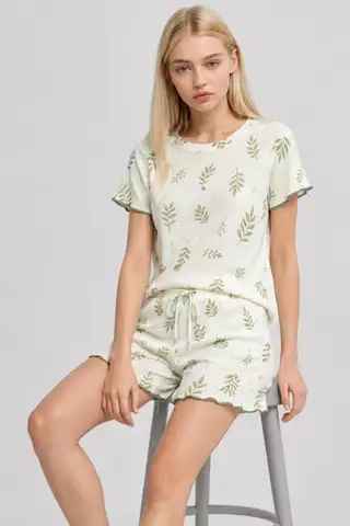 Su Yeşili Yaprak Desenli Pijama Takımı 4650-Yeşil - 2