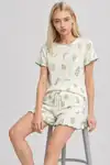 Su Yeşili Yaprak Desenli Pijama Takımı 4650-Yeşil - Görsel 2