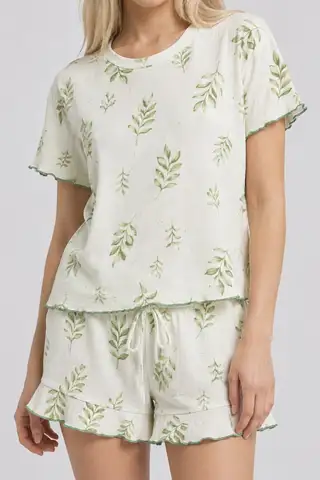 Su Yeşili Yaprak Desenli Pijama Takımı 4650-Yeşil - 3