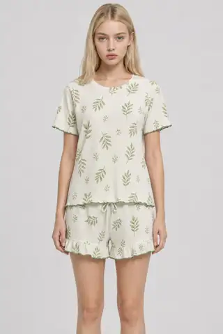 Su Yeşili Yaprak Desenli Pijama Takımı 4650-Yeşil - 5