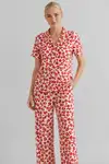 Kırmızı Leopar Desenli Bürümcük Kumaş Pijama Takımı 4644-Beyaz - Görsel 2