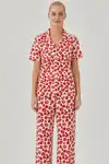 Kırmızı Leopar Desenli Bürümcük Kumaş Pijama Takımı 4644-Beyaz - Görsel 4