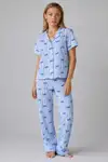 Mavi Kurdele Desenli Çizgili Bürümcük Pijama Takımı 4645-Mavi - Görsel 1
