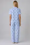 Mavi Kurdele Desenli Çizgili Bürümcük Pijama Takımı 4645-Mavi - Görsel 3