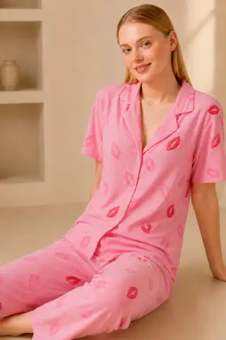 Dudak Desenli Pijama Takımı 4646-Pembe - 2
