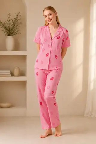 Dudak Desenli Pijama Takımı 4646-Pembe - 3