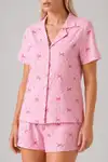 Ekose Fiyonk Desenli Şortlu Pijama Takımı Kadın Kısa Kollu Düğmeli Yazlık rahat Pembe Pijama Takımı 4634 - Görsel 4