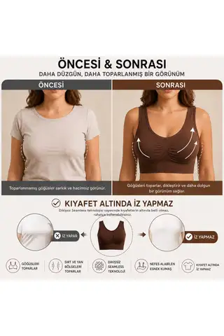 Göğüs Toparlayıcı Dikişsiz Seamless Büstiyer Korse – Kalın Askılı Pedsiz Balensiz Toparlayıcı Sütyen 5050 Gül Kurusu - 11