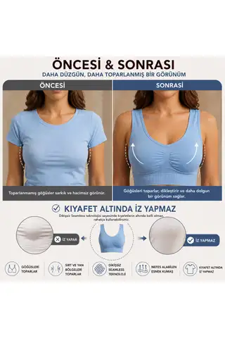Göğüs Toparlayıcı Dikişsiz Seamless Büstiyer Korse – Kalın Askılı Pedsiz Balensiz Toparlayıcı Sütyen 5050 Gül Kurusu - 17