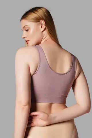 Göğüs Toparlayıcı Dikişsiz Seamless Büstiyer Korse – Kalın Askılı Pedsiz Balensiz Toparlayıcı Sütyen 5050 Gül Kurusu - 3