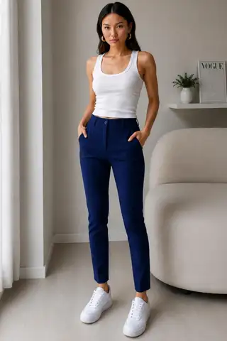 Yüksel Bel Toparlayıcı Nervür Dikişli İspanyol Paça Pantolon 4622 -Kiremit - 11