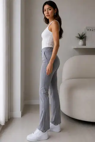 Yüksel Bel Toparlayıcı Nervür Dikişli İspanyol Paça Pantolon 4622 -Kiremit - 5