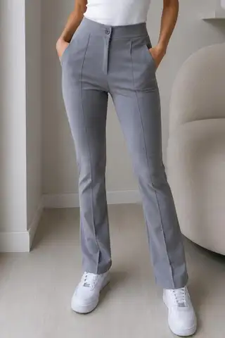 Yüksel Bel Toparlayıcı Nervür Dikişli İspanyol Paça Pantolon 4622 -Kiremit - 8