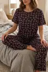Siyah Kalp Desenli Kısa Kollu Pijama Takımı 4595 - Görsel 1