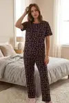 Siyah Kalp Desenli Kısa Kollu Pijama Takımı 4595 - Görsel 2