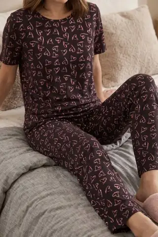 Siyah Kalp Desenli Kısa Kollu Pijama Takımı 4595 - 3