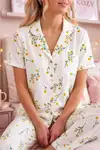 Çiçek Baskılı Bürümçük kumaş Kısa Kollu Pijama Takımı 6067 Çok Renkli - Görsel 1