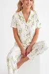 Çiçek Baskılı Bürümçük kumaş Kısa Kollu Pijama Takımı 6067 Çok Renkli - Görsel 2