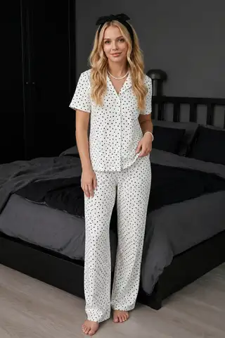 Çiçek Baskılı Bürümçük kumaş Kısa Kollu Pijama Takımı 6067 Çok Renkli - 12