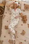 Çiçek Baskılı Bürümçük kumaş Kısa Kollu Pijama Takımı 6067 Çok Renkli - Görsel 15