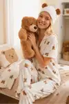 Çiçek Baskılı Bürümçük kumaş Kısa Kollu Pijama Takımı 6067 Çok Renkli - Görsel 16