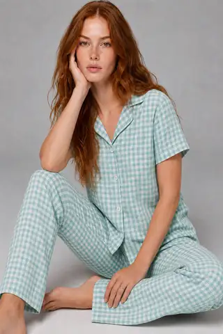 Çiçek Baskılı Bürümçük kumaş Kısa Kollu Pijama Takımı 6067 Çok Renkli - 20