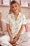 Çiçek Baskılı Bürümçük kumaş Kısa Kollu Pijama Takımı 6067 Çok Renkli - Görsel 6