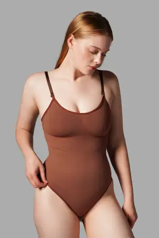 string zıbın sıkılaştırıcı toparlayıcı örme kumaş body 9052 Kahverengi - 2