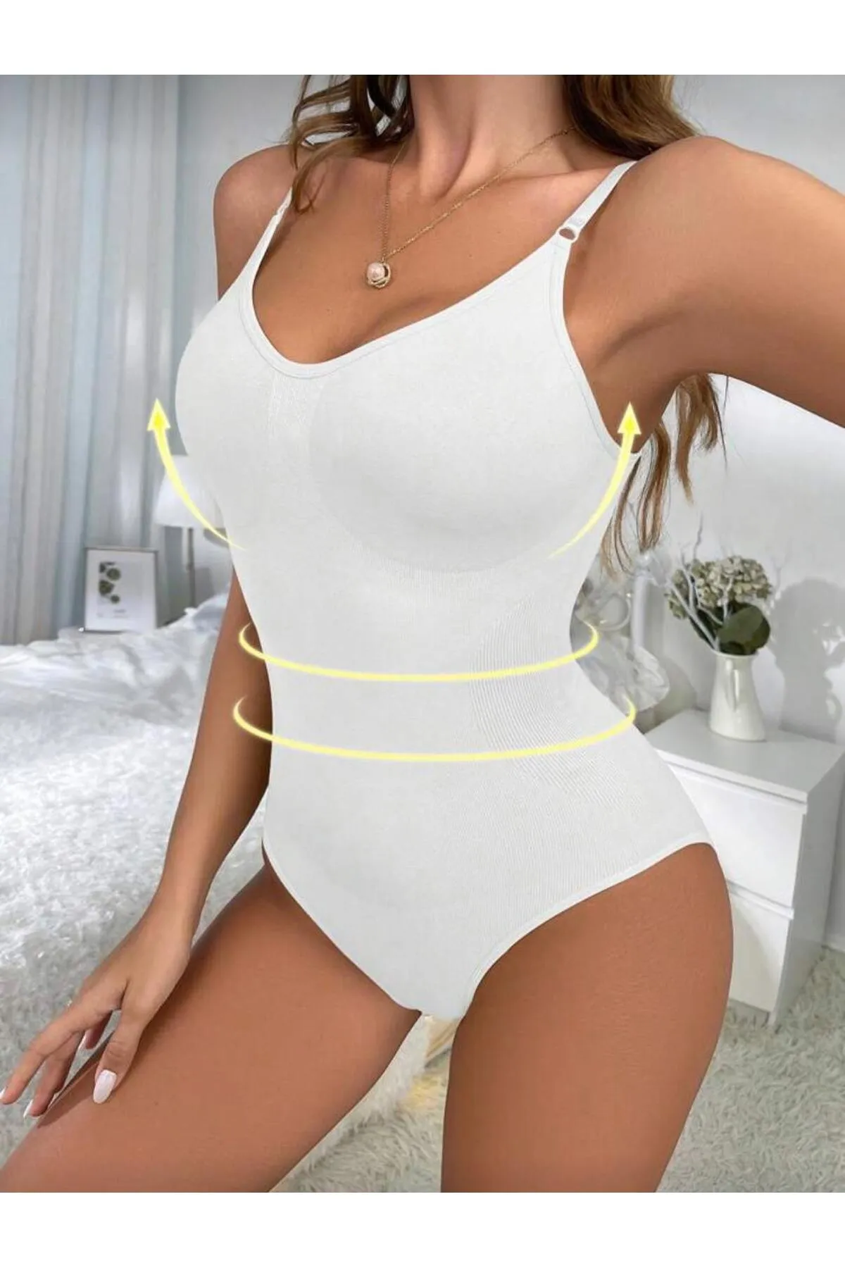Seamless Zıbın Korse Çıtçıtlı Body 2 Beden İncelten Toparlayıcı Push Up Etkili Karın Bel Göbek Sıkılaştırıcı Kadın Body Korse 9051 Beyaz
