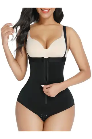 fermuarlı string korse askılı yüksek bel toparlıyıcı ve şekilendirici korse siyah - 1
