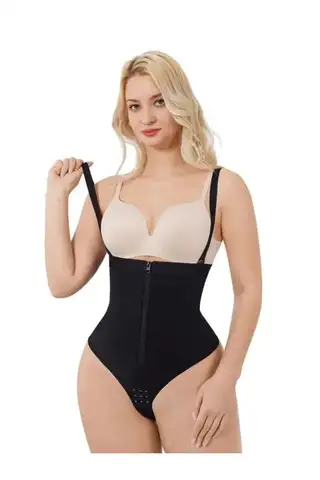 fermuarlı string korse askılı yüksek bel toparlıyıcı ve şekilendirici korse siyah - 3