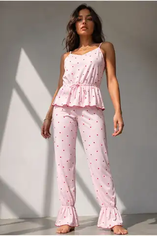 Kadın Regular Kesim Sezonsuz Pembe Pijama Takımı - 1