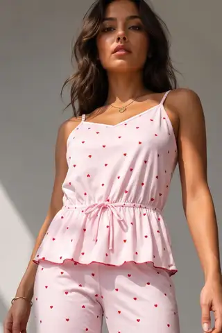 Kadın Regular Kesim Sezonsuz Pembe Pijama Takımı - 3