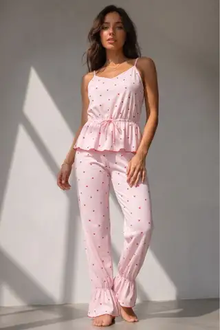 Kadın Regular Kesim Sezonsuz Pembe Pijama Takımı - 5